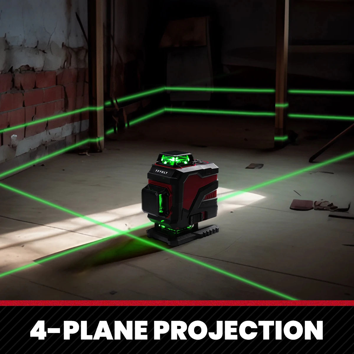 YEVOLT YVGLL4XS16 Series Green Laser Level 4-Plane 16-Line Self-leveling 360 3D Horizontal & Vertical Power Measuring Tools