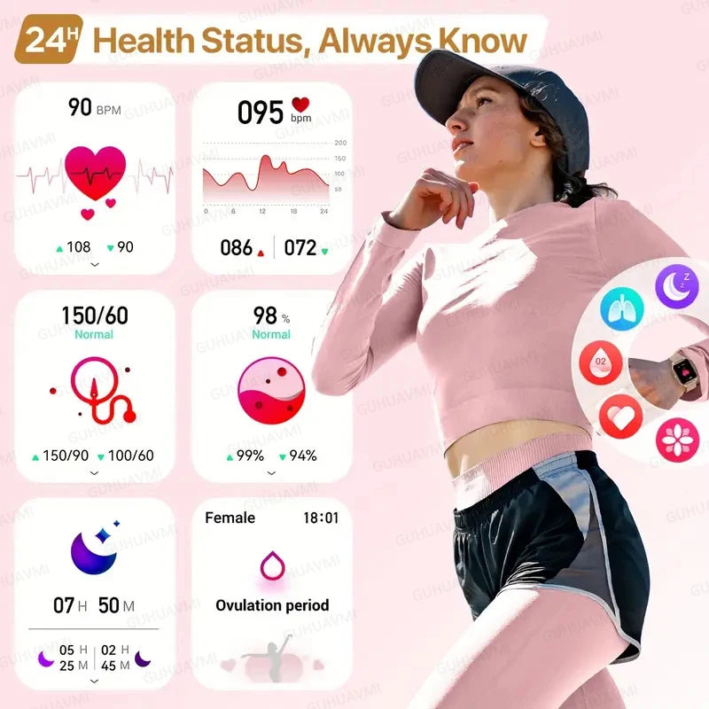 2025 New Smartwatch Women AMOLED HD Screen Always On Display Bluetooth Call IP68 Waterproof GPS Smart Men Watch For Android ios