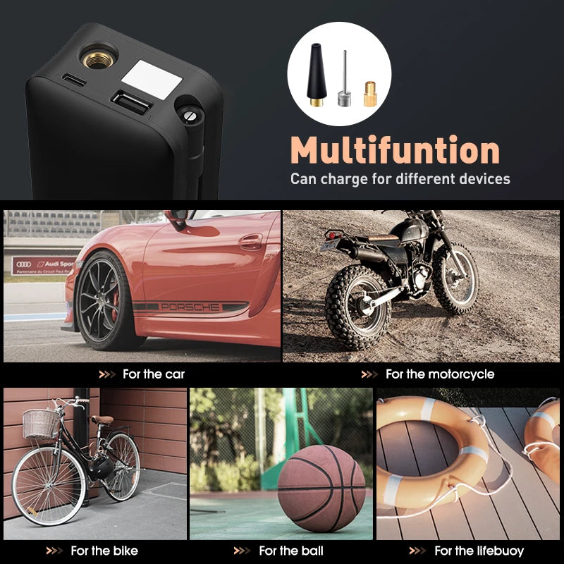 CARSUN Cordless Tyre Inflator – Rechargeable Digital Air Pump for Car, Bike & Balls