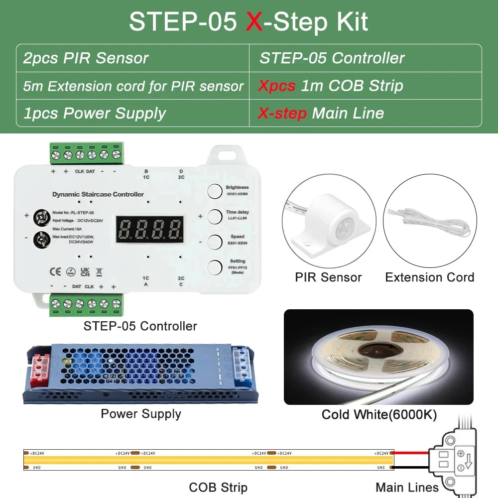 1-40 Steps LED Stair Light Strip Motion Sensor Stairs LED Strip Light With 2 Sensor Easy Insallation Stairway Step Light Strip
