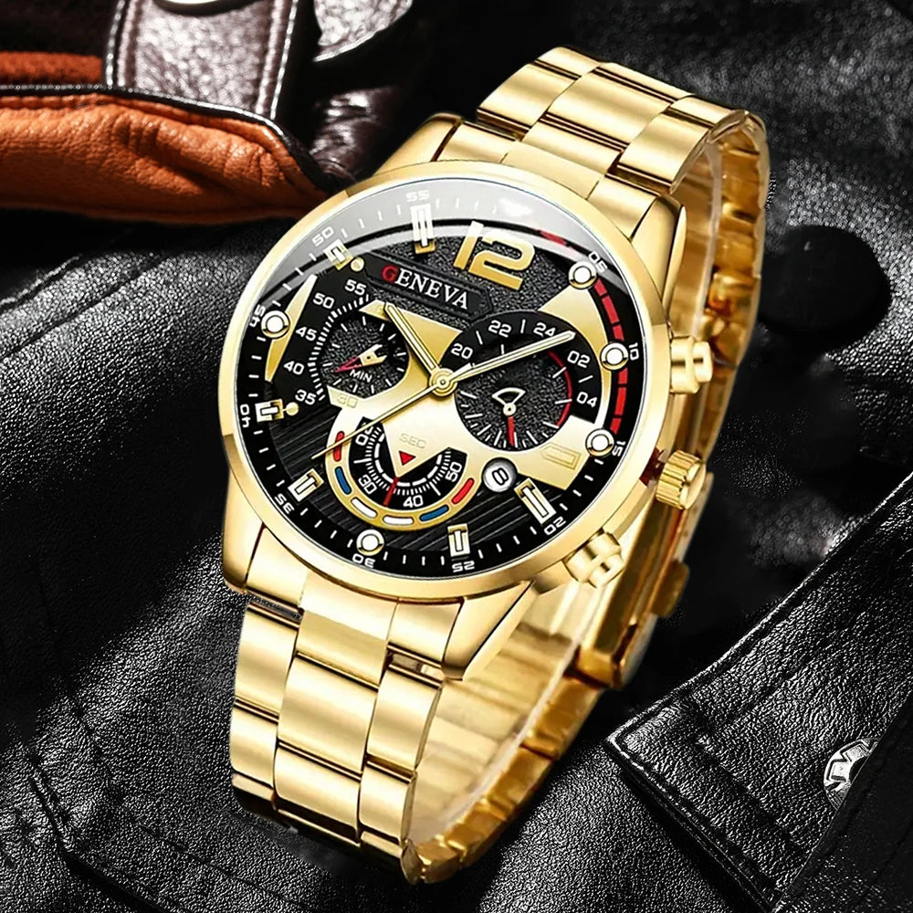 GAIETY Men's Black Quartz Watch | Stainless Steel, Calendar, Luminous Hands