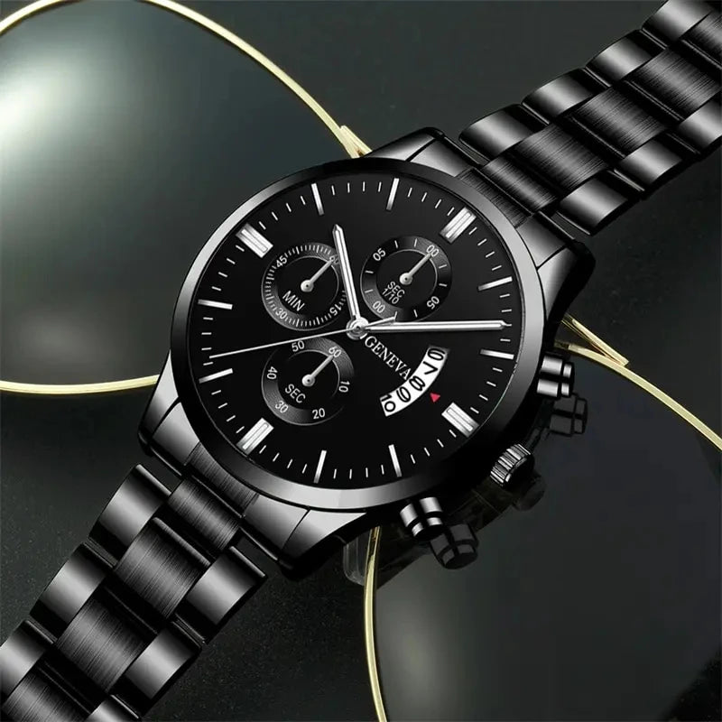 GAIETY Men's Black Quartz Watch | Stainless Steel, Calendar, Luminous Hands