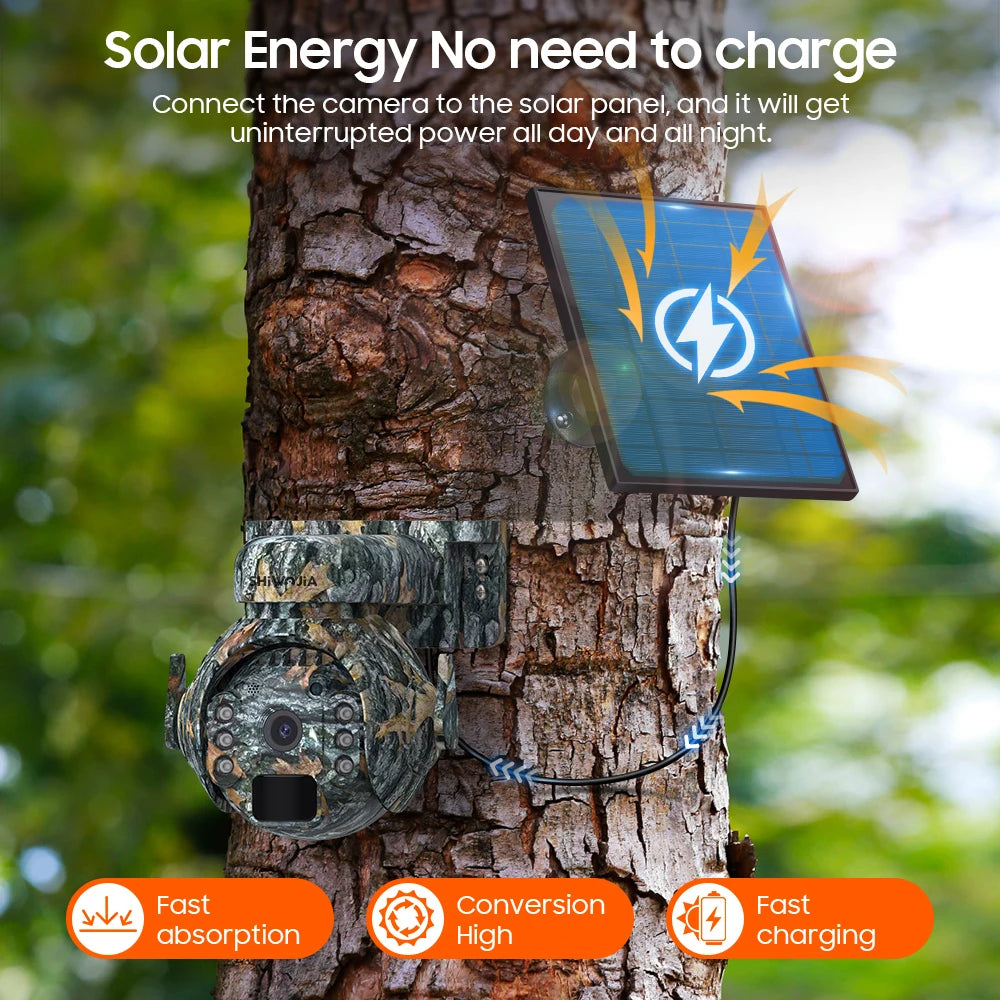 SHIWOJIA 5MP 4G Solar Cameras 4G Sim/WIFI Wireless Outdoor 360° View Animal Monitoring Camouflage Color Solar Battery PTZ Camera