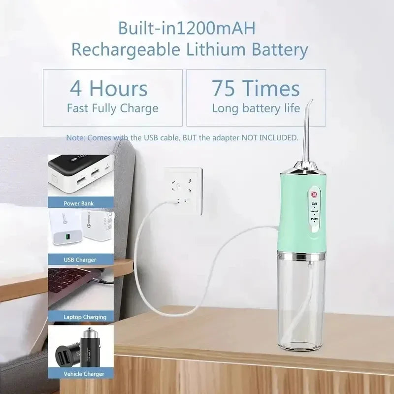 Portable Electric Water Flosser – 4 Jets, 3 Modes, Rechargeable Dental Irrigator