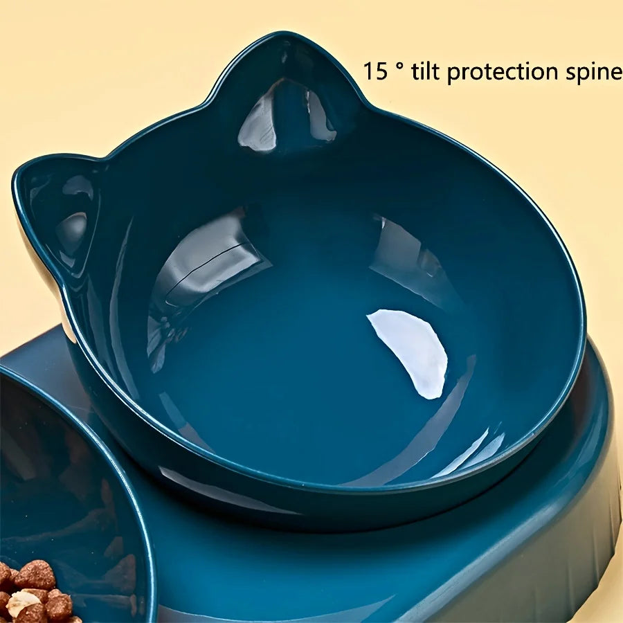 3-in-1 Cat Water & Food Bowl Set – Gravity Water Bottle with Tilted Ear Design