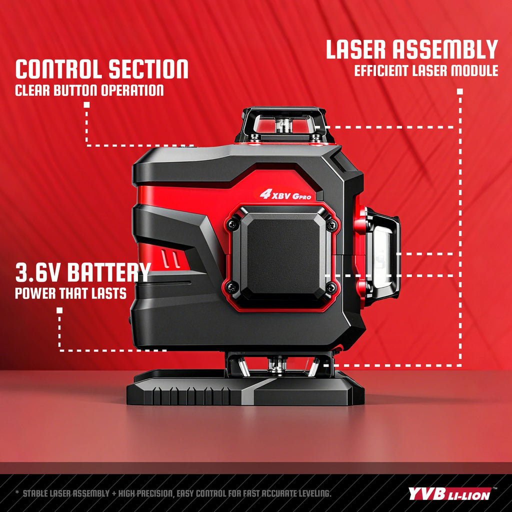 YEVOLT YVGLL4XS16 16 Lines 4-Plane Green Laser Level Tools 4D with 3Ah/5.2Ah Power Self-Leveling Machine Horizontal & Vertical
