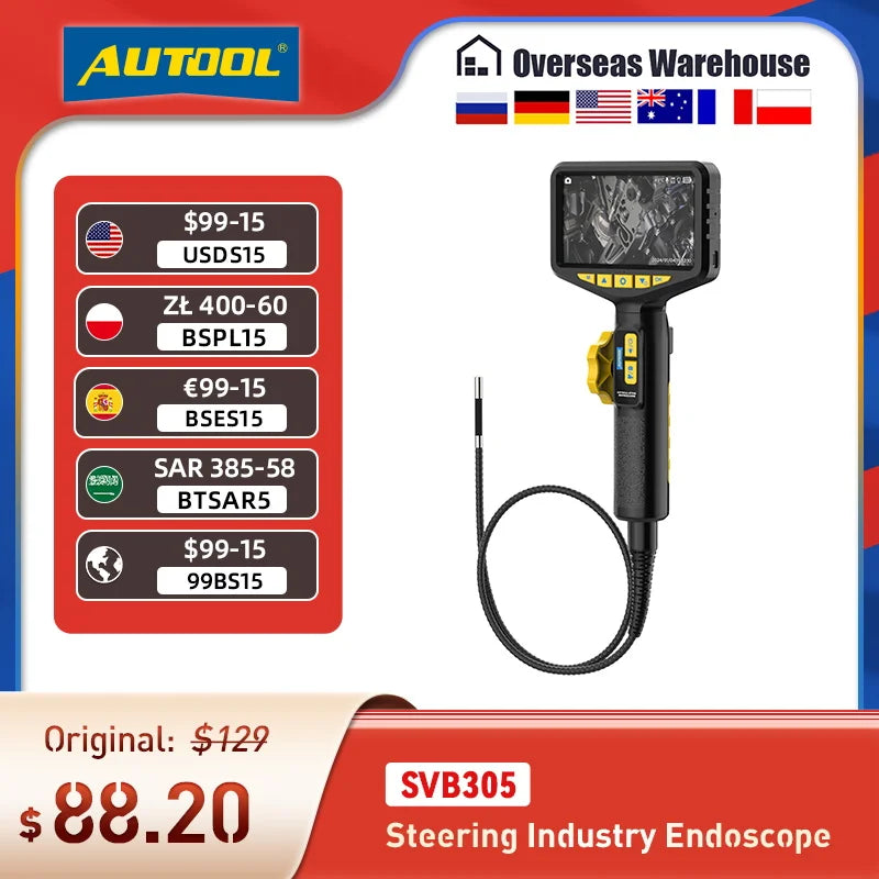 AUTOOL SVB305 720 HD Automotive Industrial Endoscope with Light  Autofocus Endoscope Inspection Camera Lens for IMG & Video