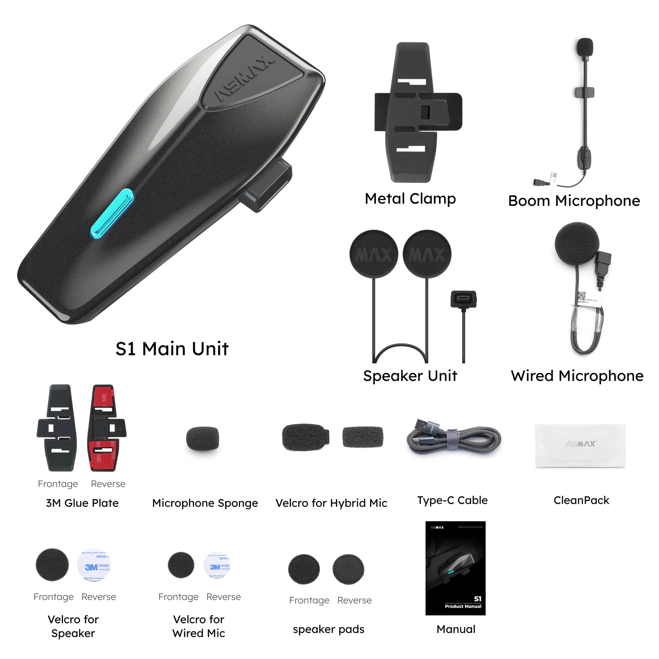 ASMAX S1 Helmet Bluetooth Headset Voice Control Motorcycle Communication Systems 8 Riders Helmet Intercom with FM Radio ENC/IPX7