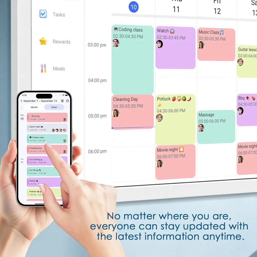 US Shipping 27 Inch Smart Digital Calendar Wall Mountable Electronic Family Planner with Touchscreen IPS Display Chore Chart