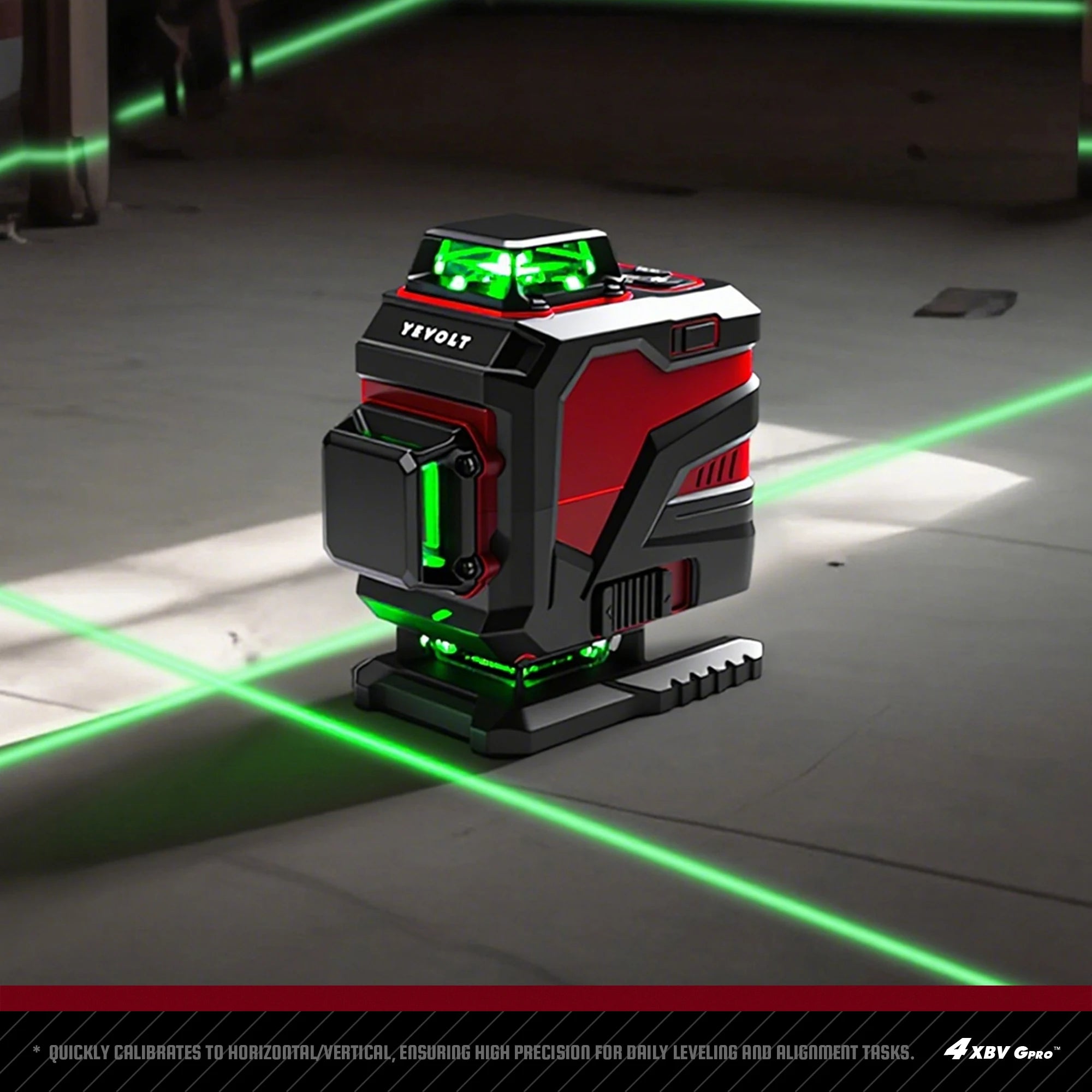 YEVOLT YVGLL4XS16 16 Lines 4-Plane Green Laser Level Tools 4D with 3Ah/5.2Ah Power Self-Leveling Machine Horizontal & Vertical
