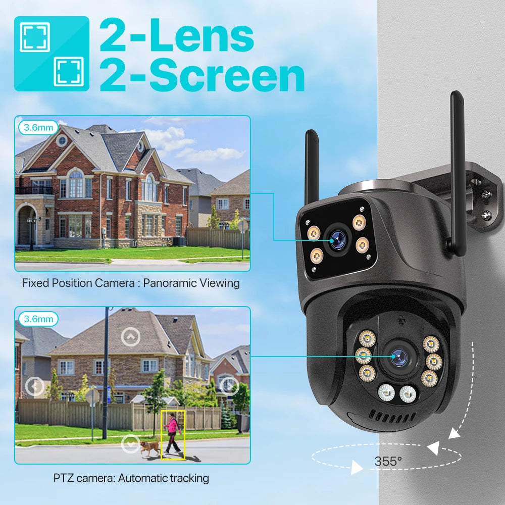 4K 8MP WiFi PTZ Security Camera – Dual Lens AI Auto Tracking Outdoor CCTV
