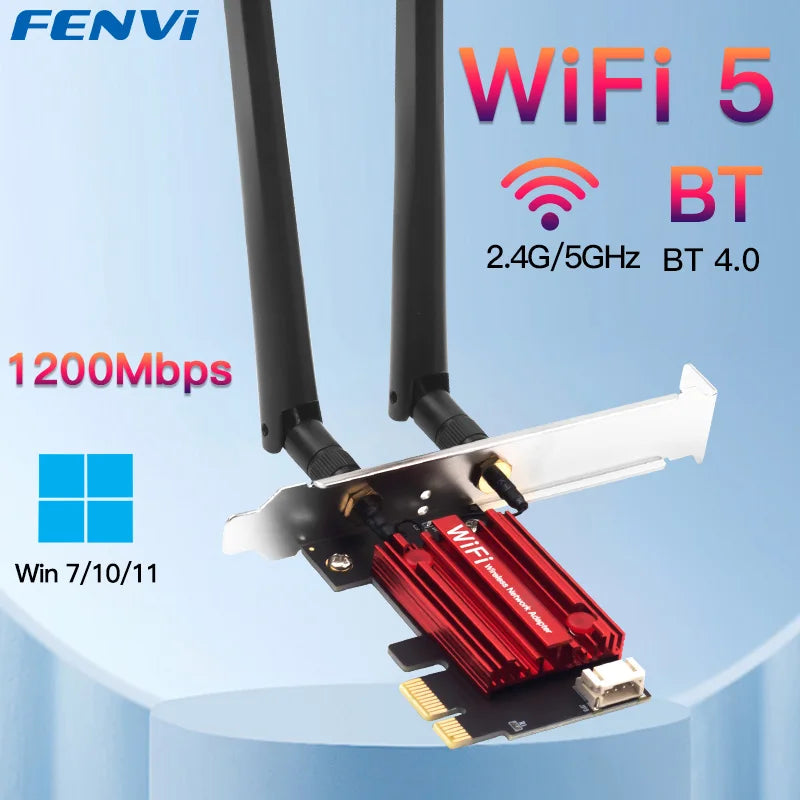 FENVI WiFi 5 PCI-E Wireless Adapter AC1200 – Dual Band Bluetooth 4.0 for Desktop