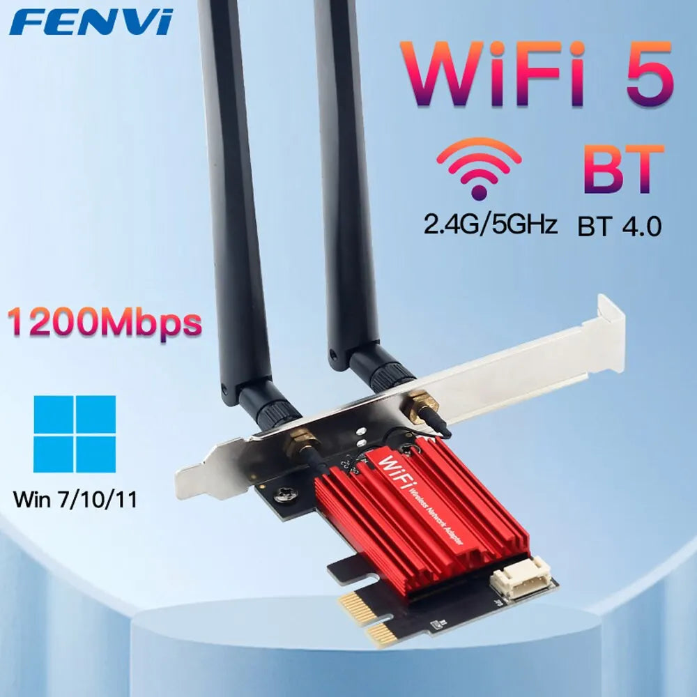 FENVI WiFi 5 PCI-E Wireless Adapter AC1200 – Dual Band Bluetooth 4.0 for Desktop