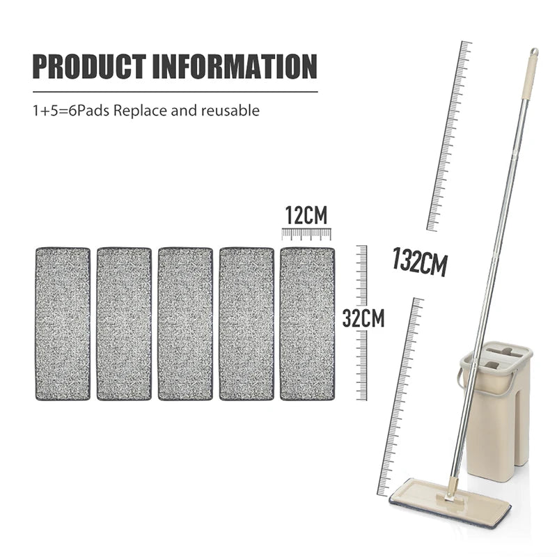 Hands-Free Flat Floor Mop & Bucket Set – Washable Microfiber Pads for Hardwood