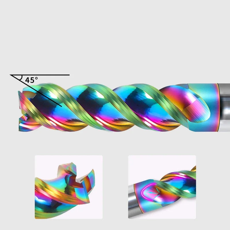 HRC65 DLC Color Coated High Gloss Aluminum Milling Cutter Special CNC U-groove Integral Tungsten Steel 3 Flute Carbide End Mill