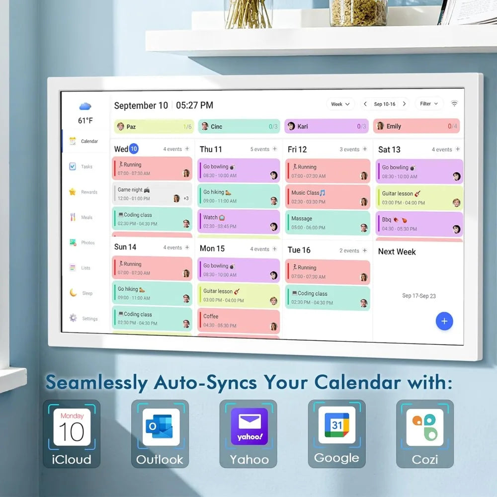 US Shipping 27 Inch Smart Digital Calendar Wall Mountable Electronic Family Planner with Touchscreen IPS Display Chore Chart