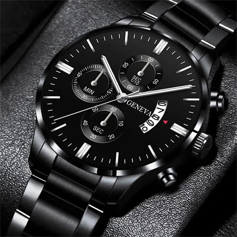 GAIETY Men's Black Quartz Watch | Stainless Steel, Calendar, Luminous Hands
