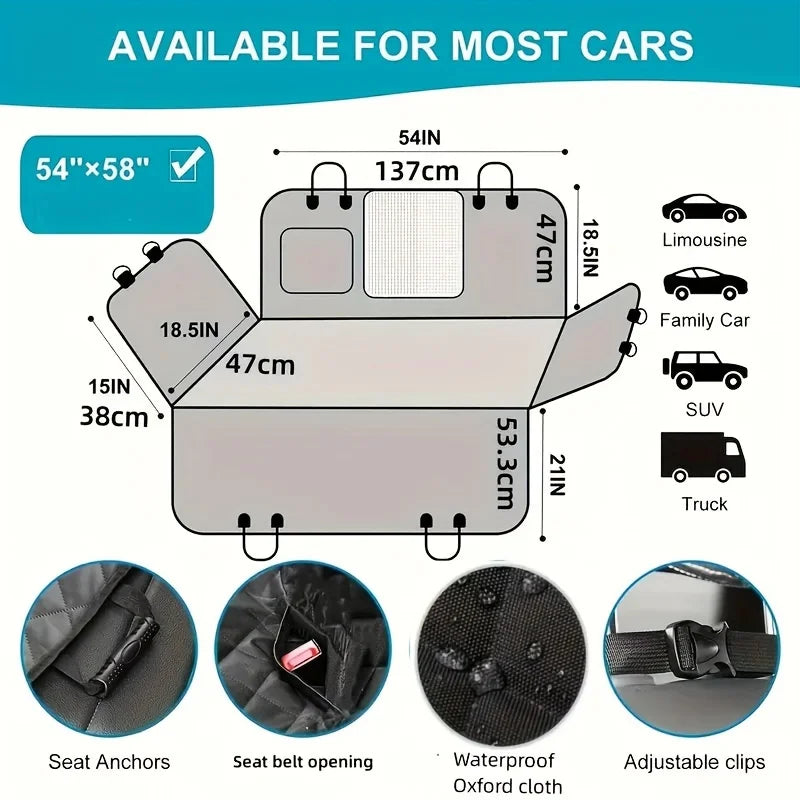 Waterproof Dog Car Seat Cover – Scratch-Resistant Pet Hammock for Back Seat