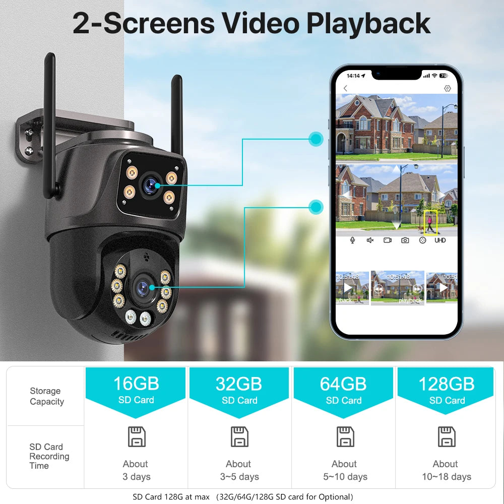 4K 8MP WiFi PTZ Security Camera – Dual Lens AI Auto Tracking Outdoor CCTV