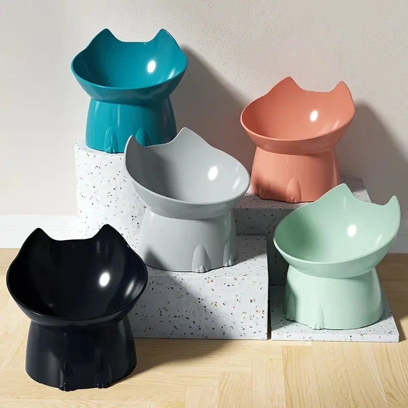 WhiskerWare Elevated Cat Bowl – Anti-Tip Raised Pet Feeding Dish with Tilted Edge