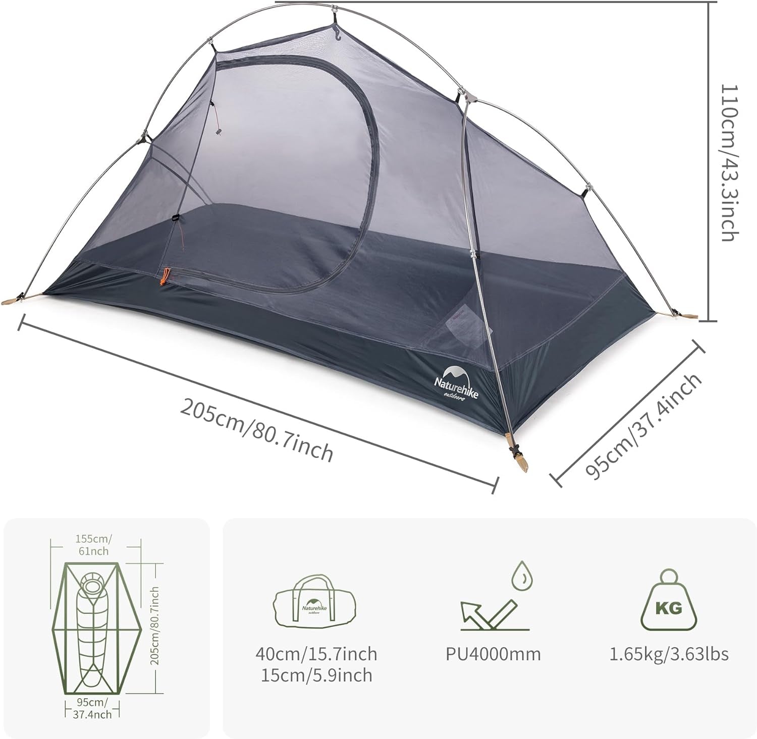Lightweight Waterproof Backpacking Tent for One Person with Footprint - Ideal for Camping and Hiking