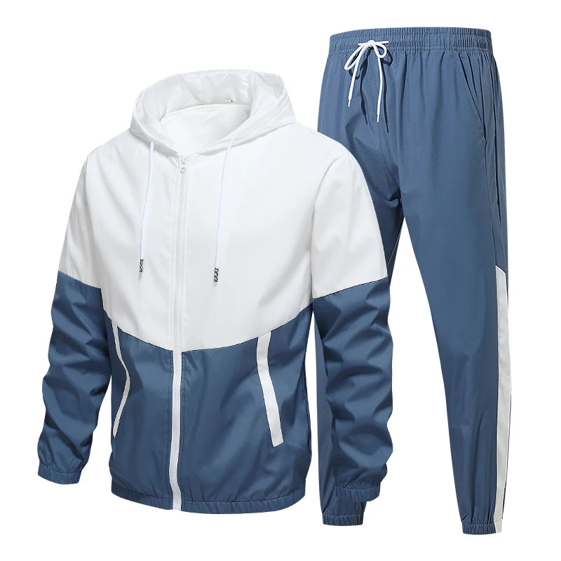 Spring and Autumn Men'S Hooded Sports Leisure 2-Piece Sets New Fashion Jacket and Pants Hip Hop Casual Running Sportswear Men