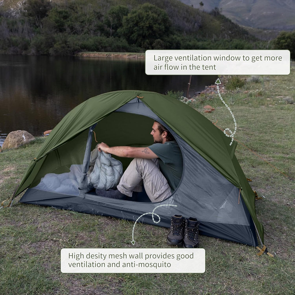 Lightweight Waterproof Backpacking Tent for One Person with Footprint - Ideal for Camping and Hiking