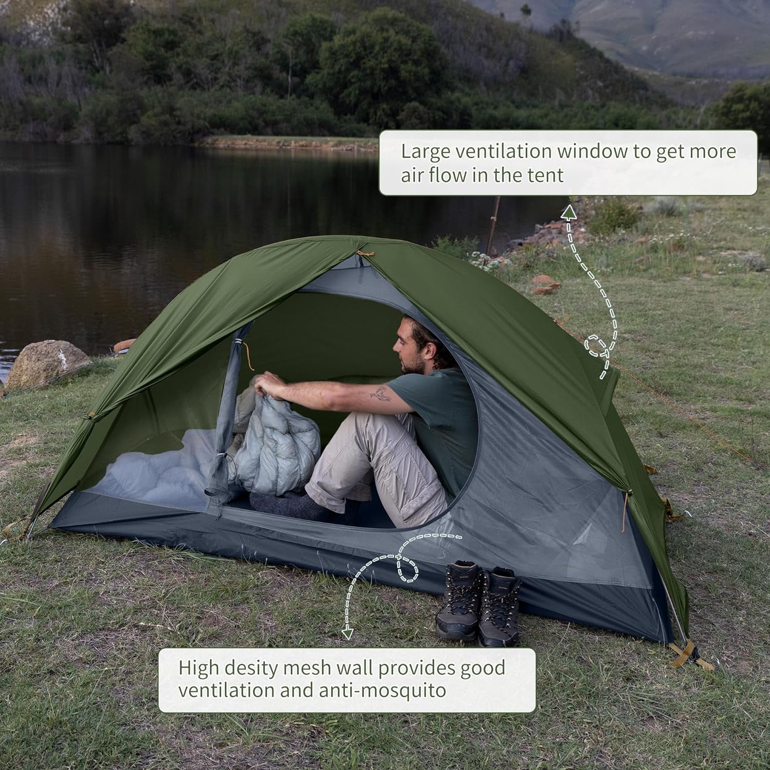 Lightweight Waterproof Backpacking Tent for One Person with Footprint - Ideal for Camping and Hiking